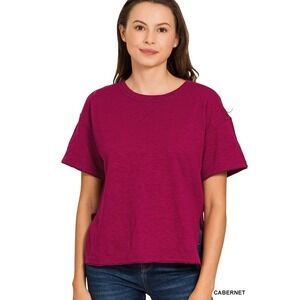 Zenana Cotton slub short sleeve tee Cabernet T-Shirt Women Medium Casual Top